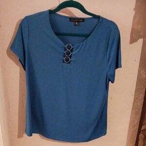 Elegant Blue Short Sleeve Women's Top